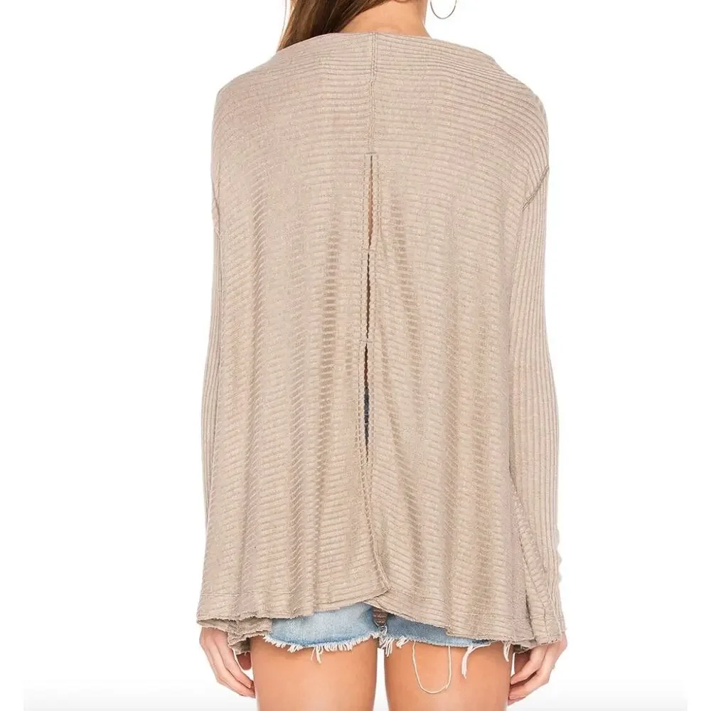 FREE PEOPLE Lover Rib Thermal Long Sleeve Taupe XS